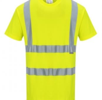 Wicking Moisture Hi Vis Short Sleeve TShirt Class 3 Lime Yellow For Sale