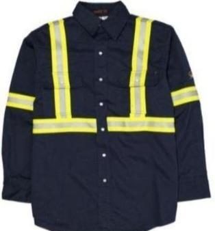 Hi Vis FR NR7555 Navy Navy Work Shirt with Reflective Stripes Online Hot Sale